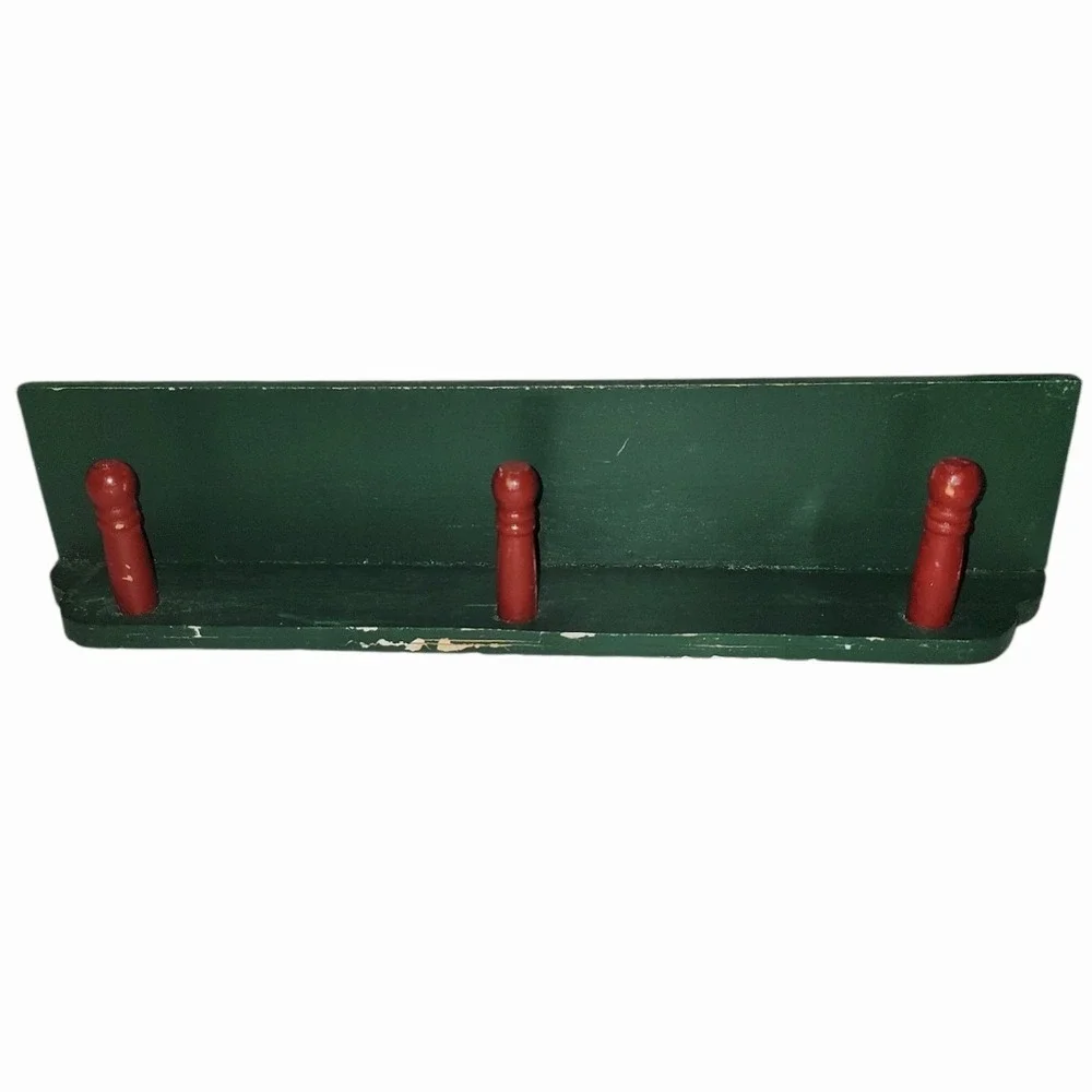 Vintage Country Apple Welcome Wall Shelf Coat Key Rack 3 Peg Wooden Farmhouse